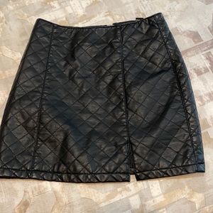 Black Detailed Leather Skirt